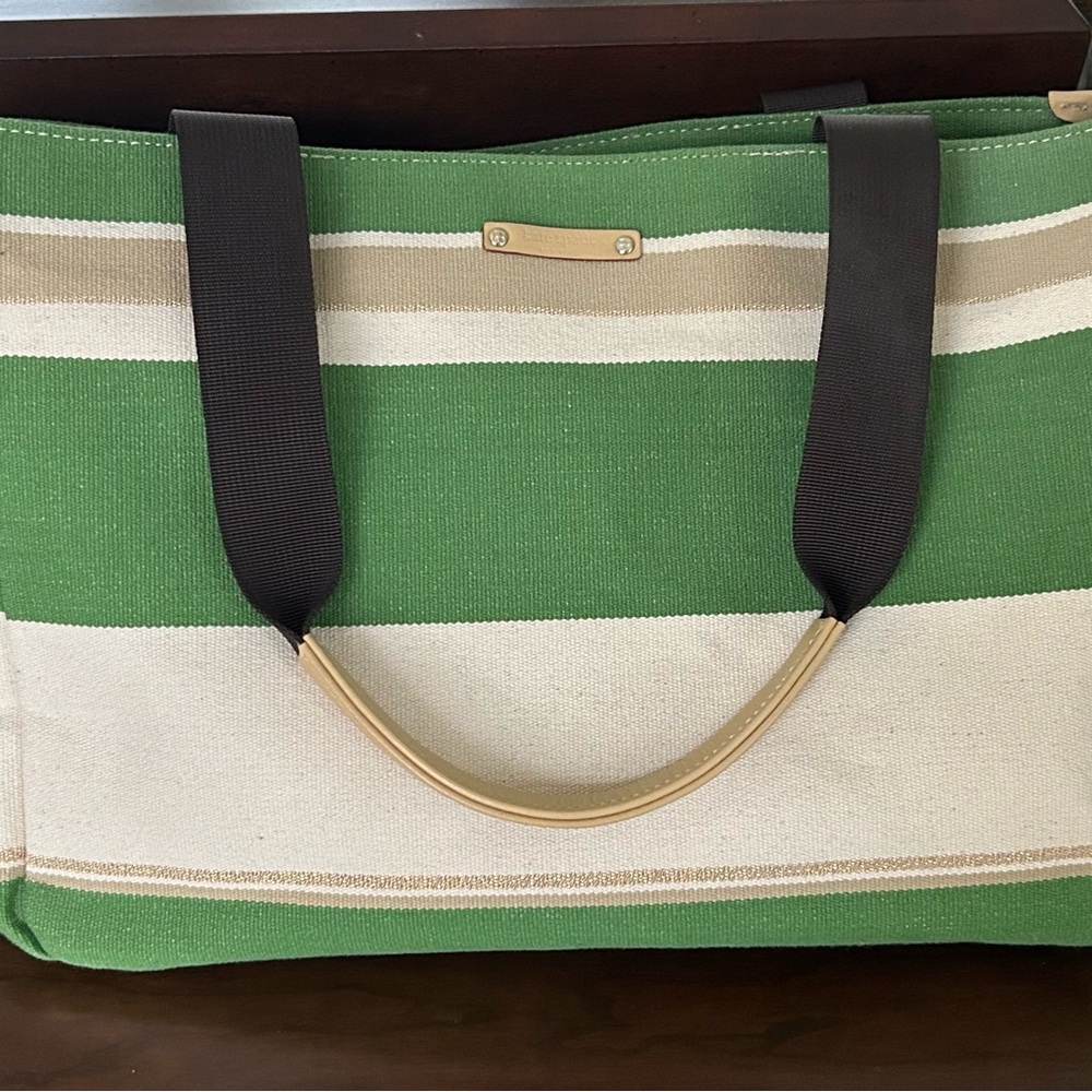 Kate Spade Green and Cream Striped Tote Bag